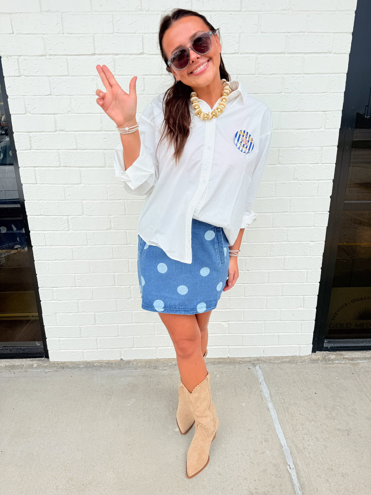 Rosie Polka Dot Denim Skirt