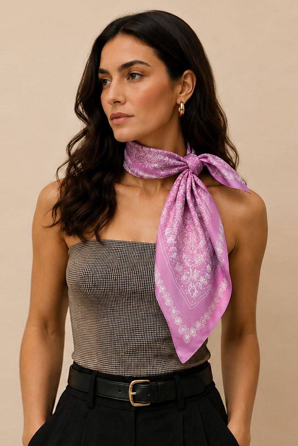 Pink Bandana Print Square Scarf