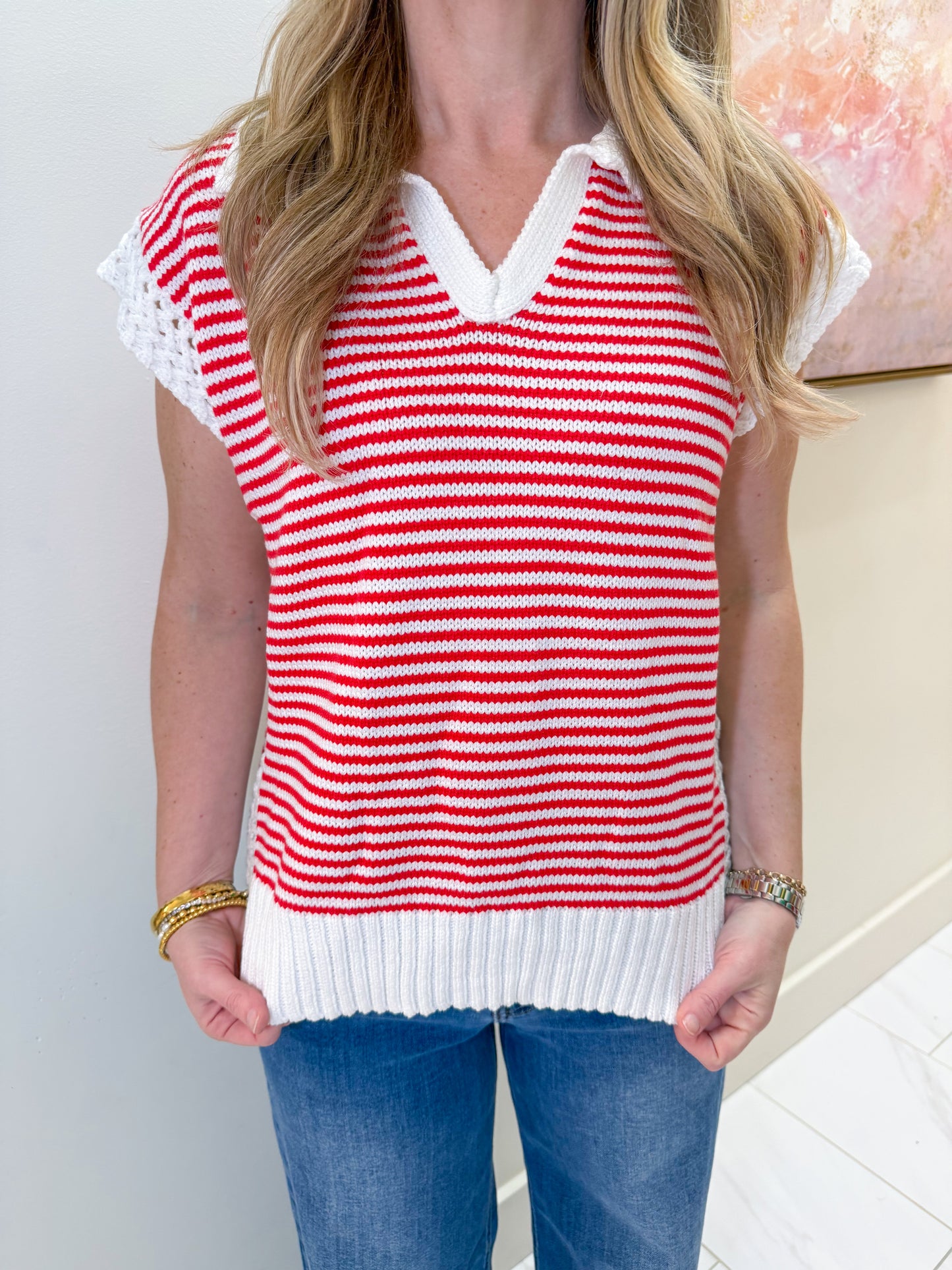 Stripe V-Neck Sleeveless Sweater