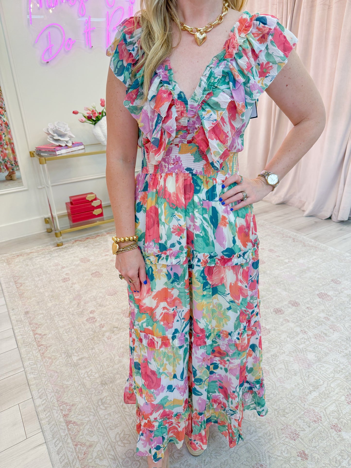 Scarlet Ruffle V Maxi Dress