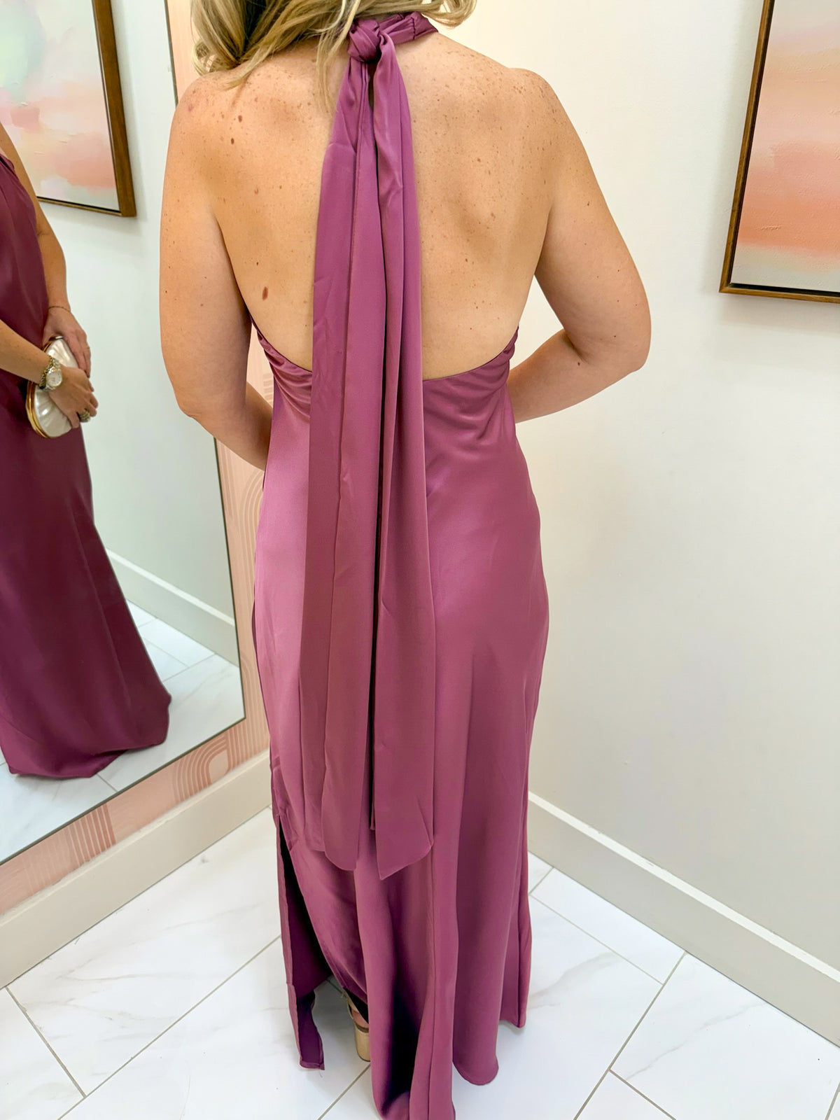 Solid Satin Halter Maxi Dress