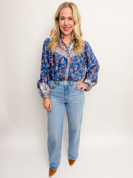 Southwest Floral Button Up Blouse