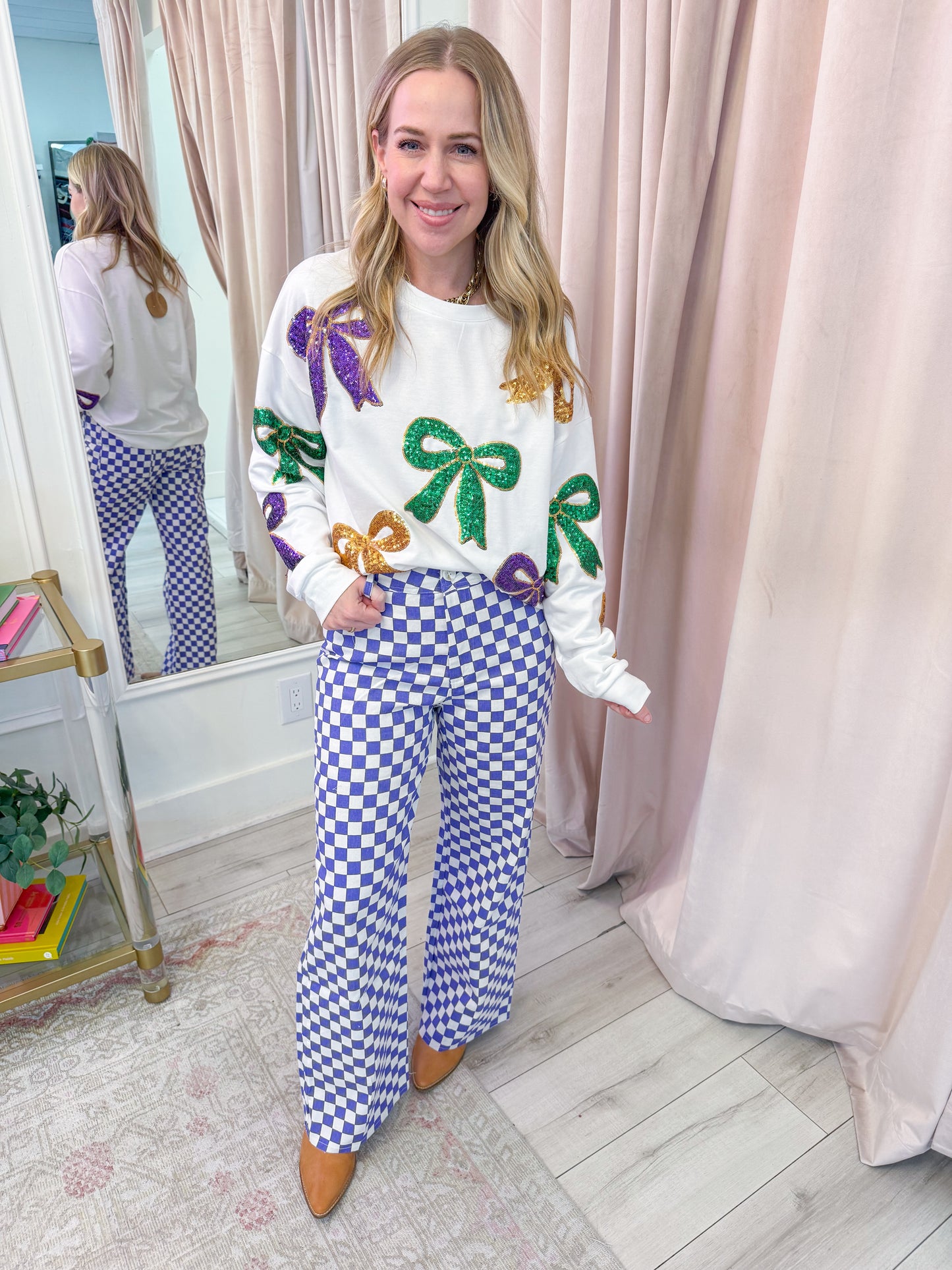 Mardi Gras Plaid Printed Pants