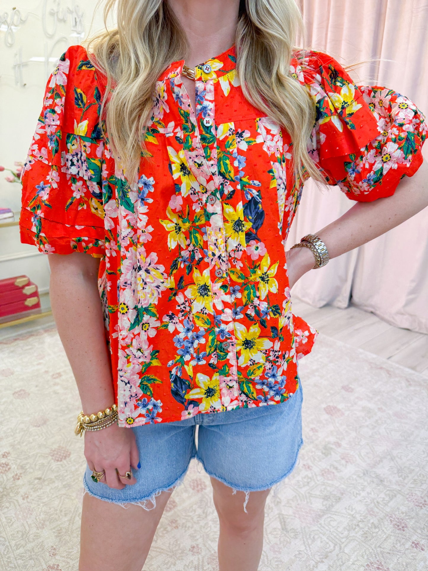 Melina Floral Pleated Blouse