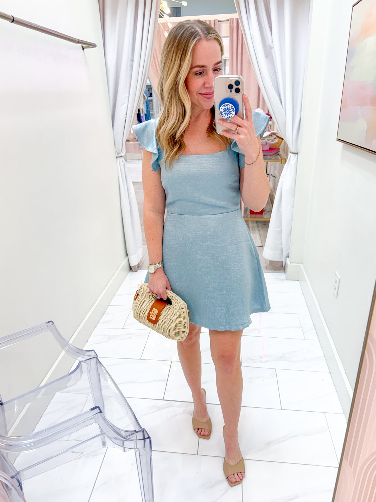 Birdie Blue Ruffled Cocktail Dress