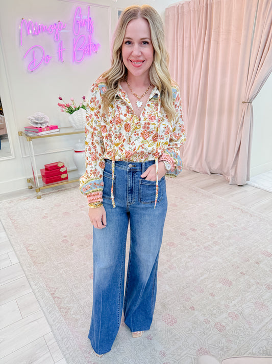 Aurelia Tie Neck Peasant Blouse