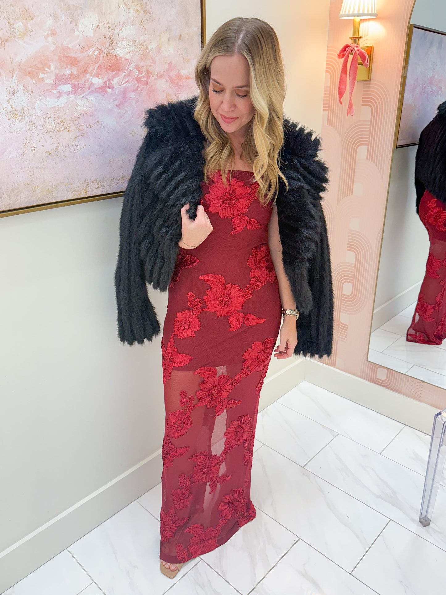 Strapless Pressed Floral Maxi Dress