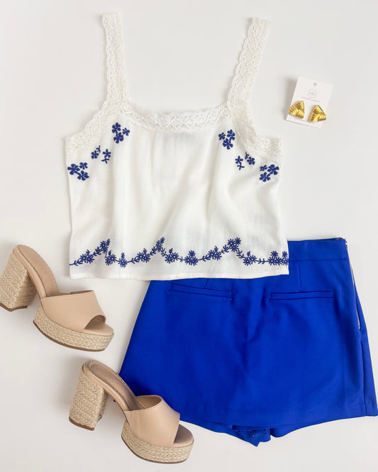 Timeless Embroidered Lace Strap Tank