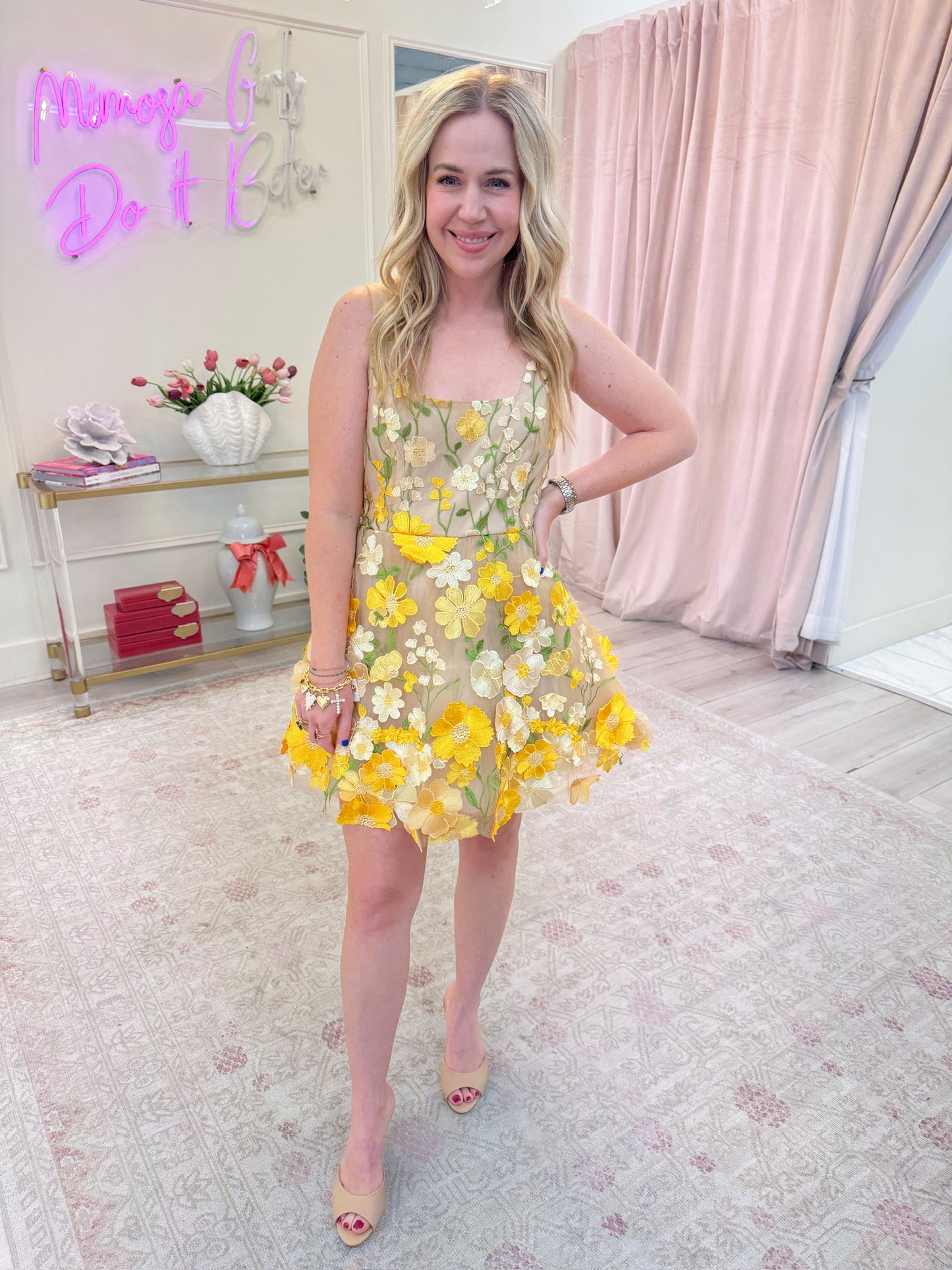 Golden Bloom Mini Dress