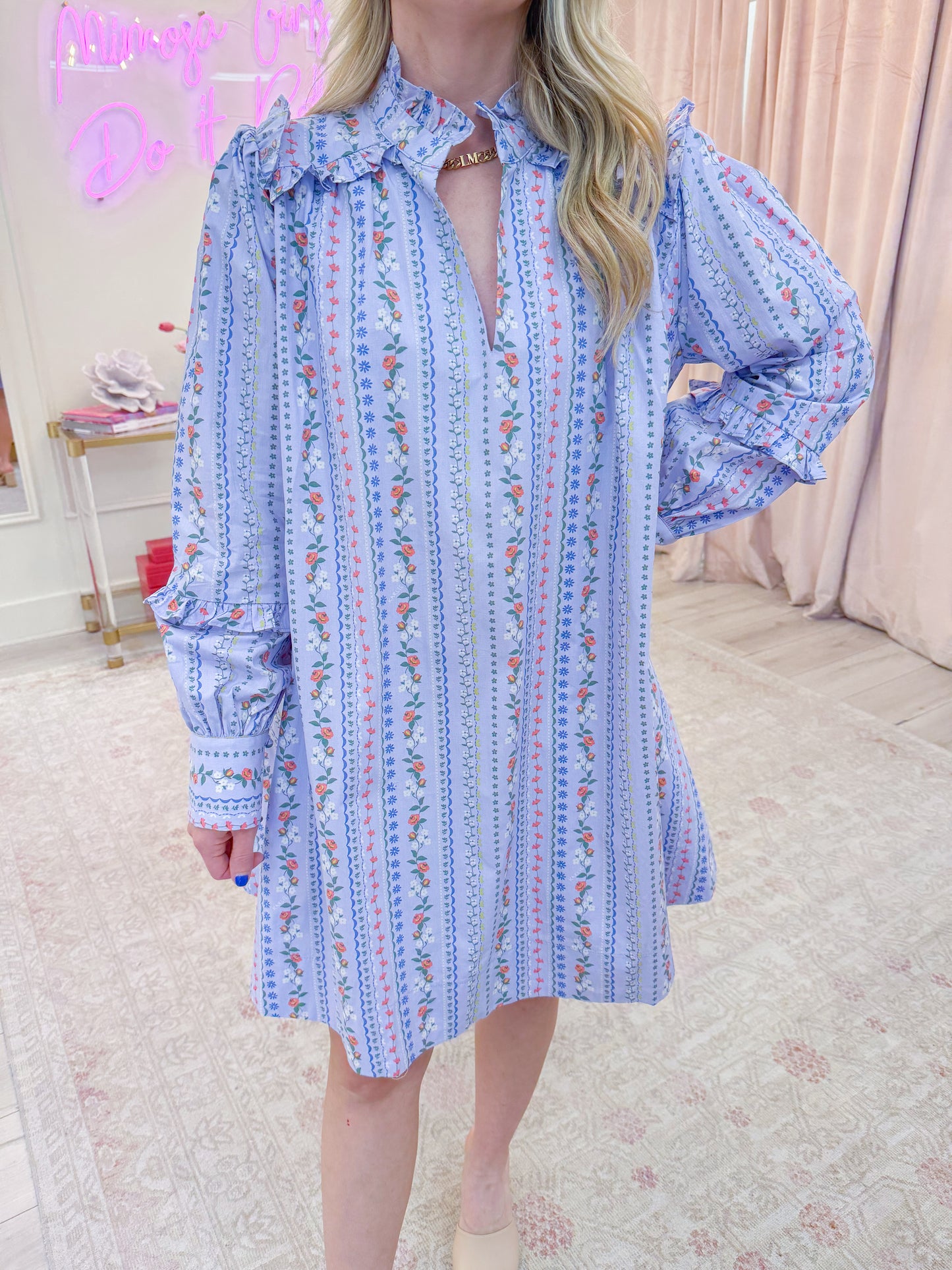French Vine Floral Ruffle Dress