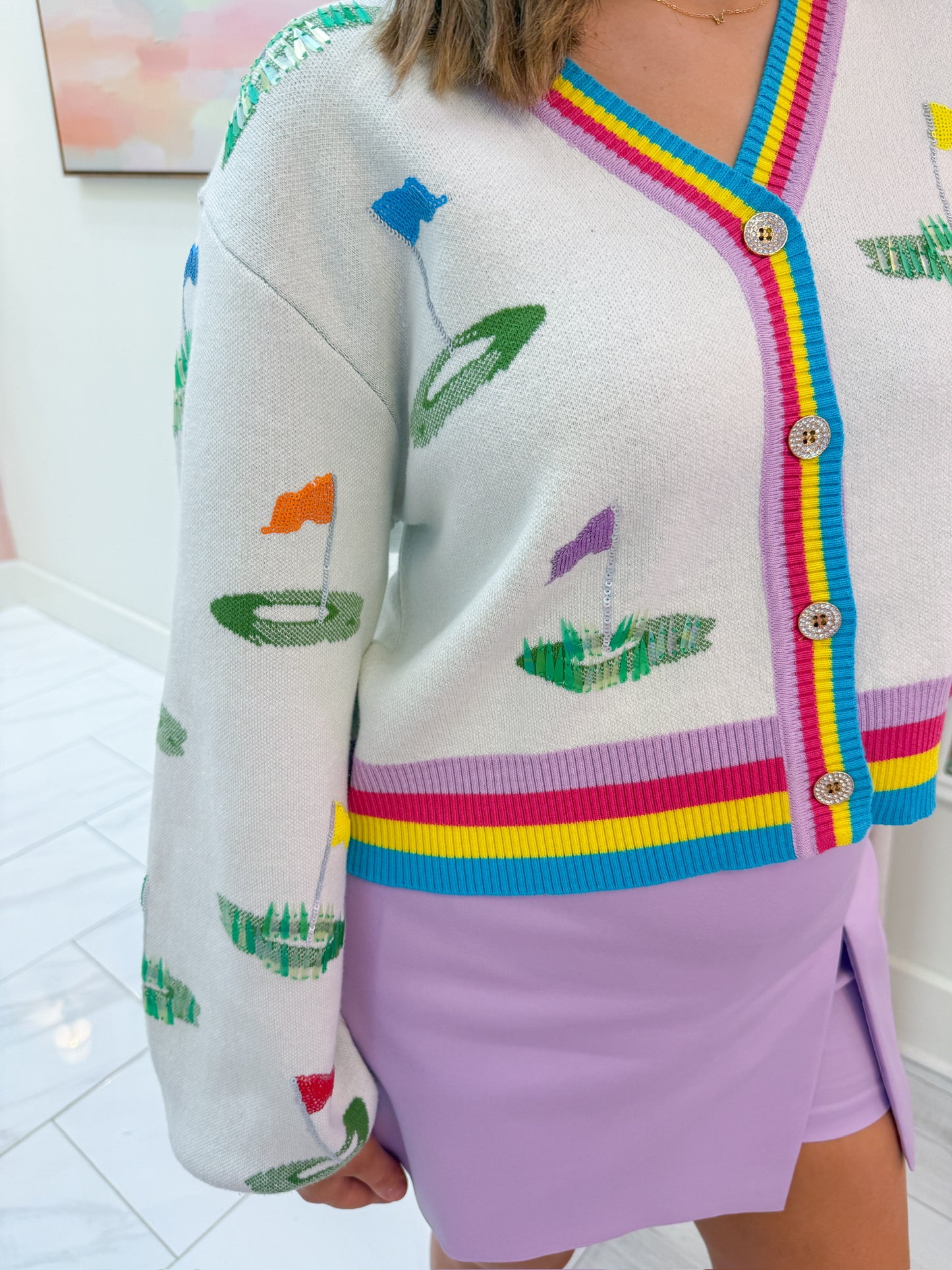 Rainbow Trim Hole in One Cardigan