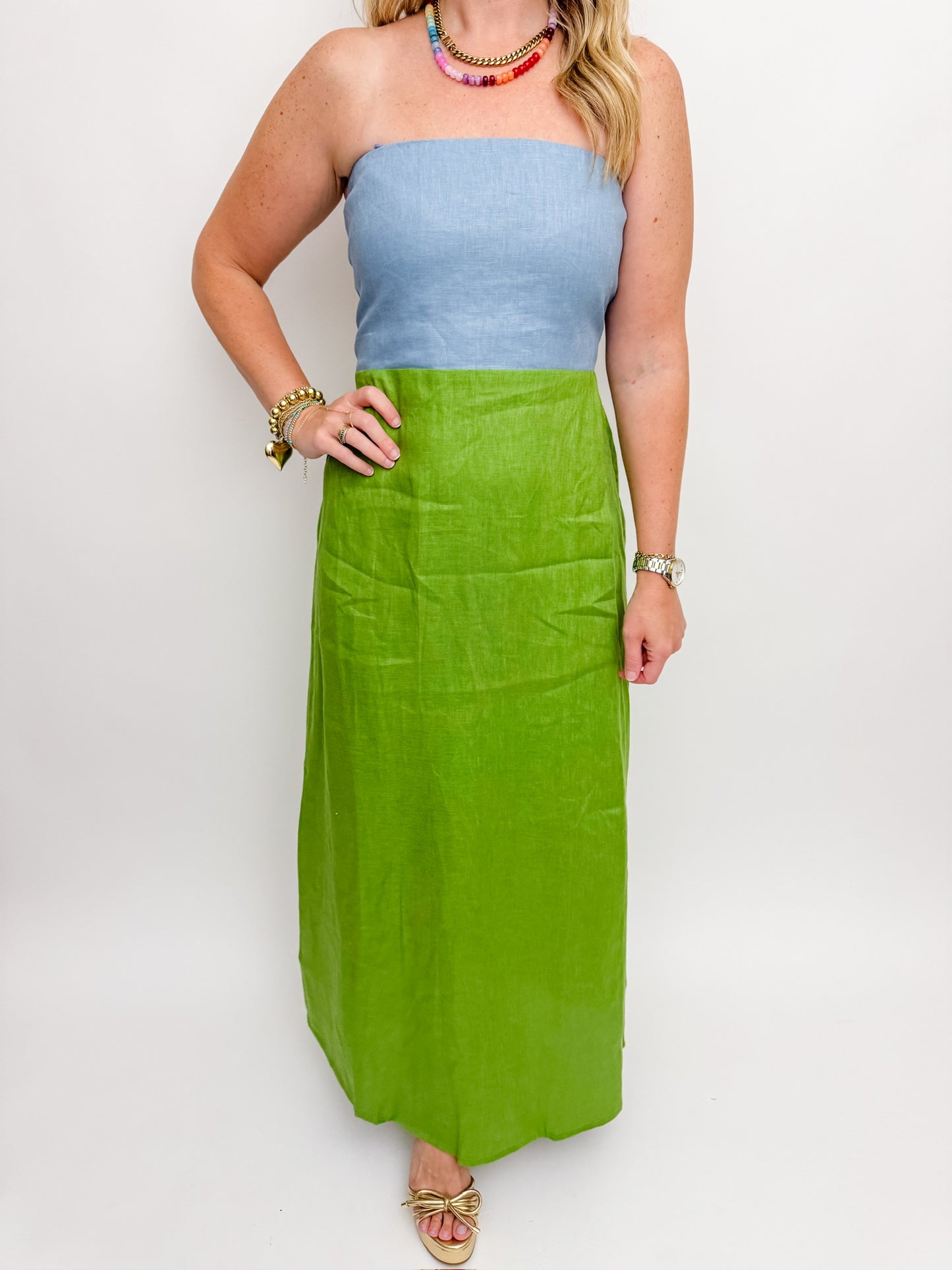 Colorblock Linen Bustier Maxi