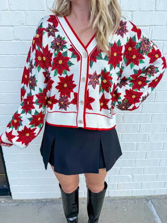 Poinsettia Button Up Cardigan