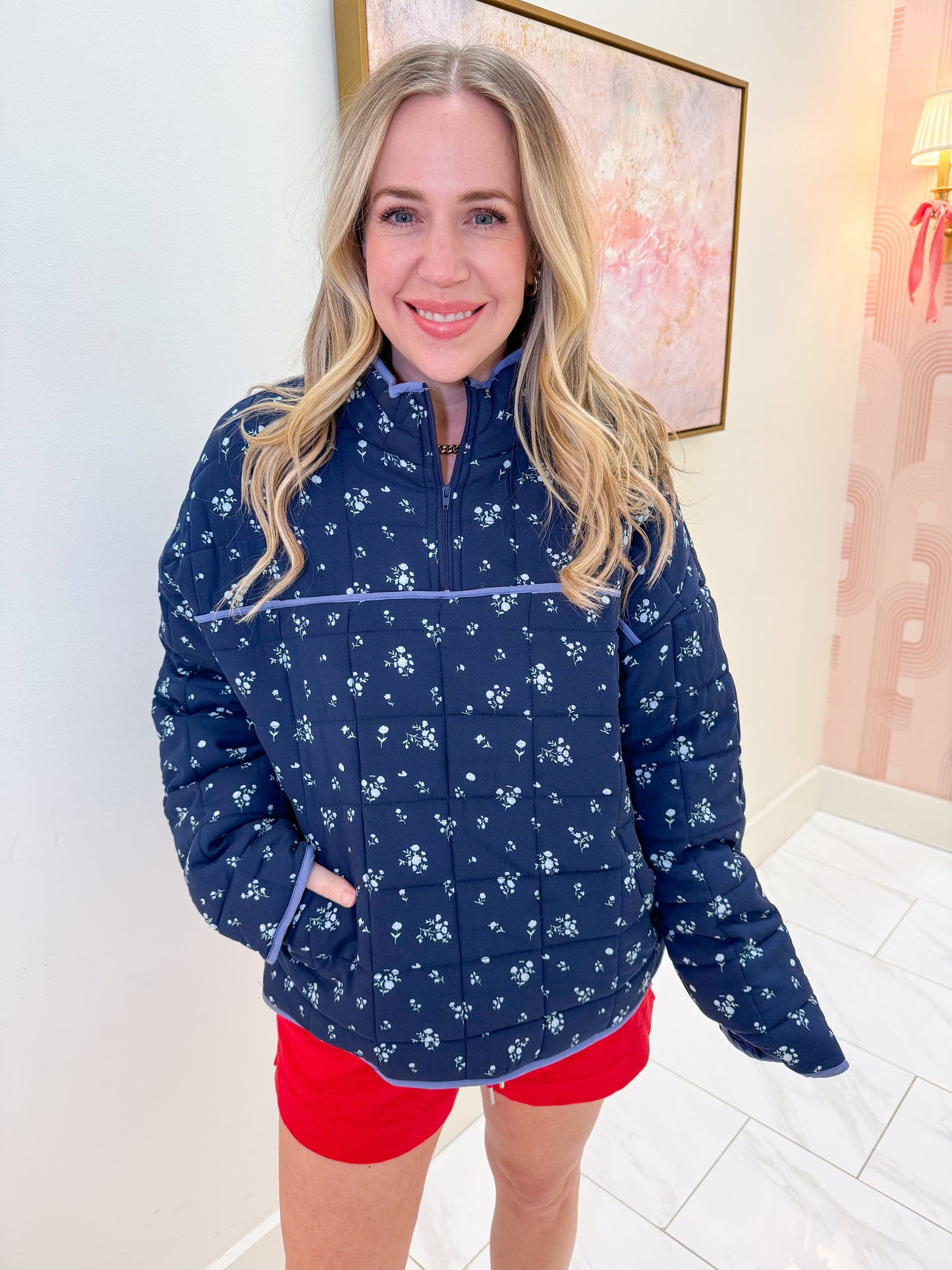 Midnight Floral Quilted Pullover