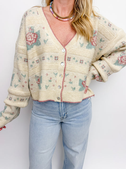 Frosted Floral Cardigan Sweater