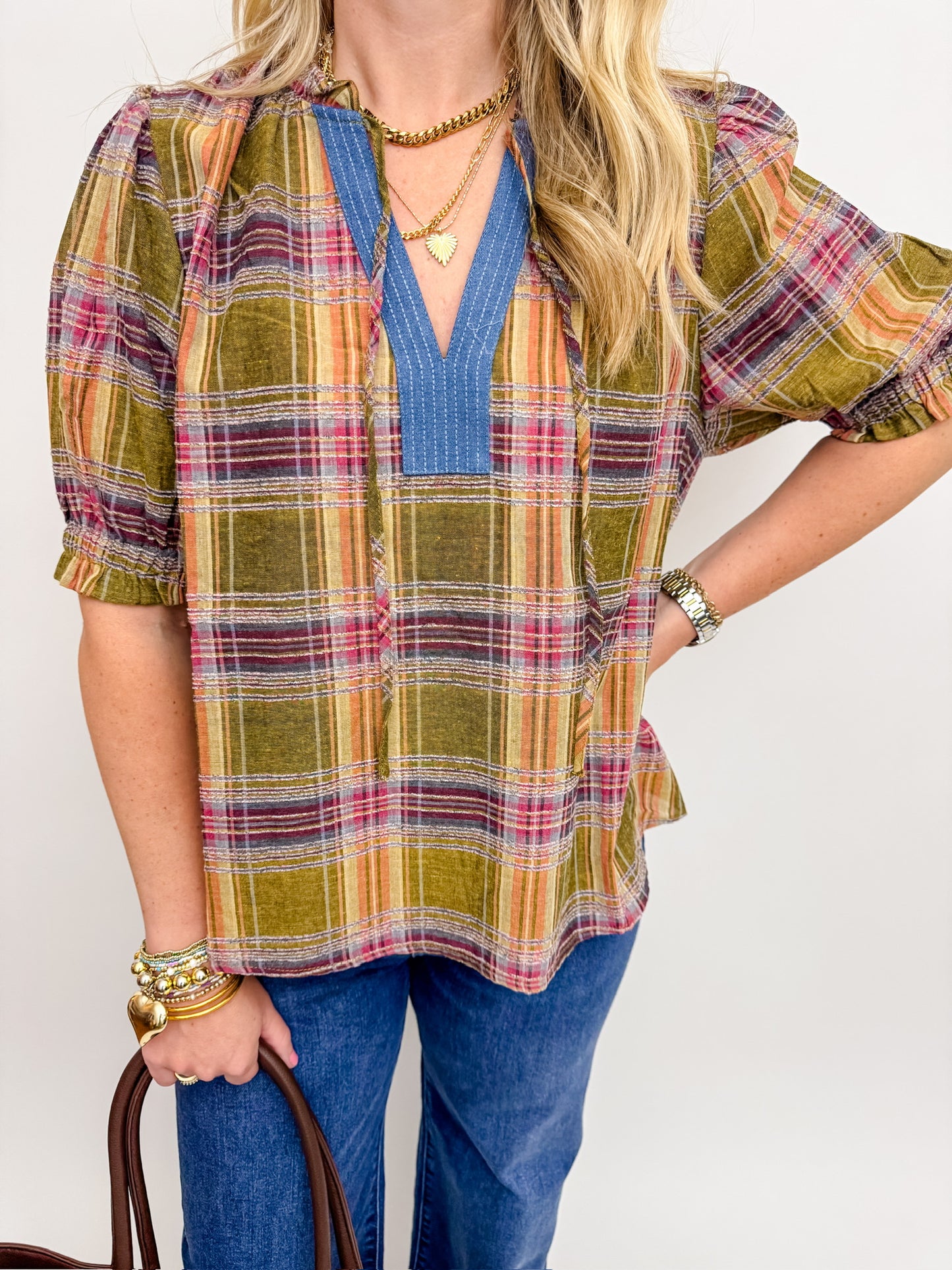 Vera Textured Plaid Blouse