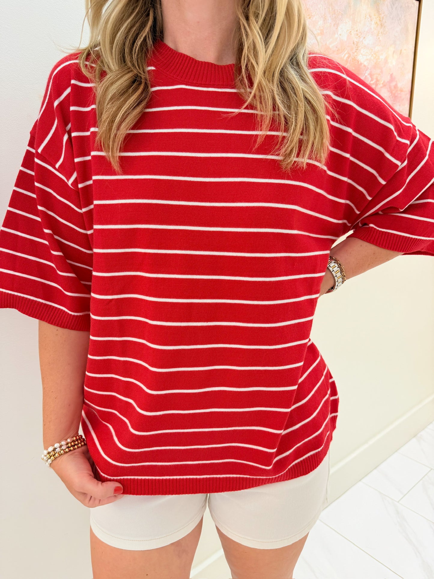 Oversized Striped Short Sleeve Top