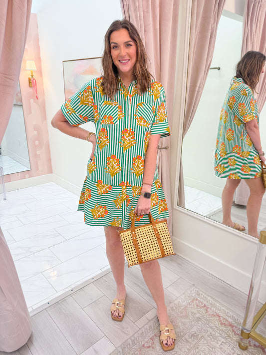 Elowen Striped Floral Mini Dress