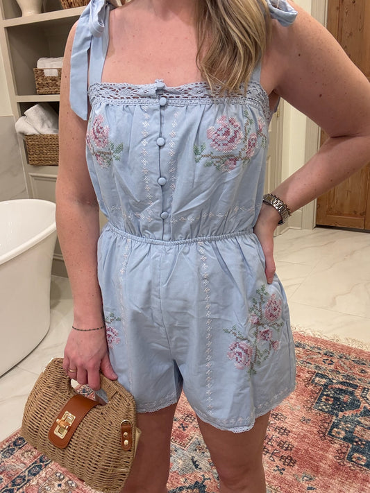 Cross Stitched Floral Romper