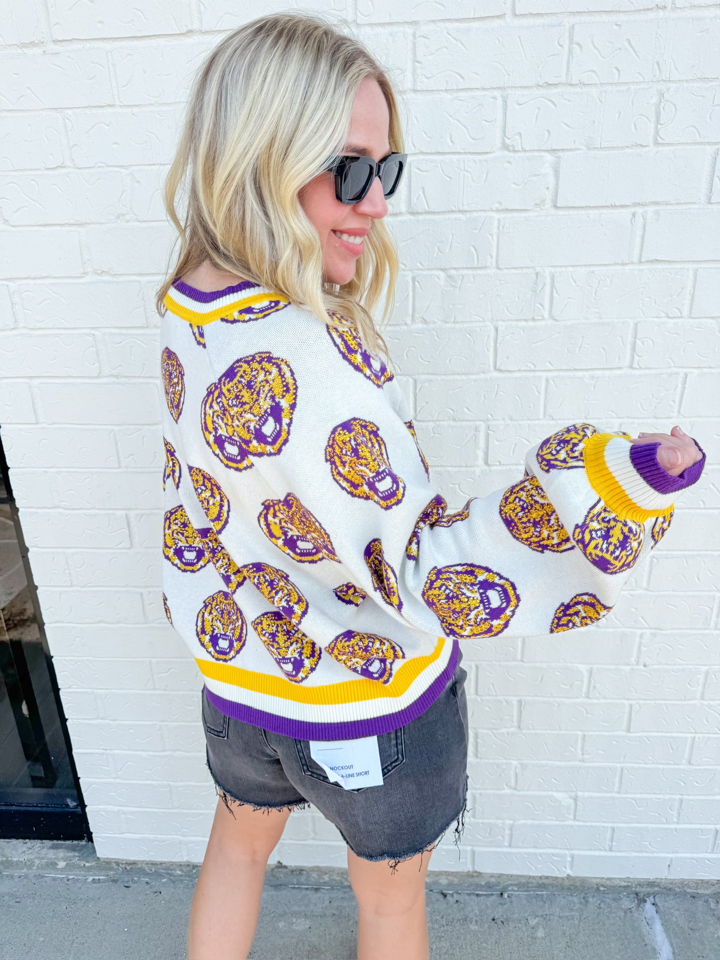 LSU Knit In Mascot Rhinestone Cardigan