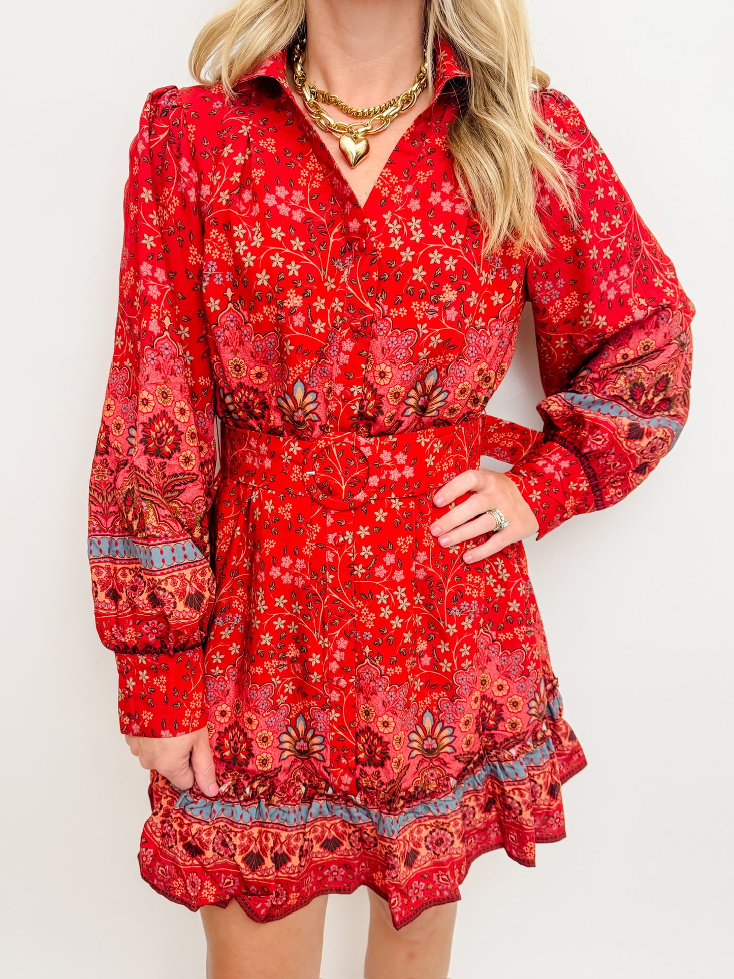 Autumn Florals Belted Mini Dress