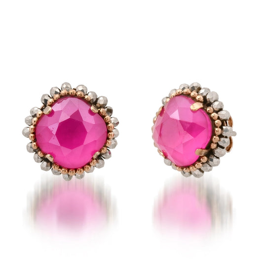 Tai Faceted Glass Stud with Mixed Bead Bezel