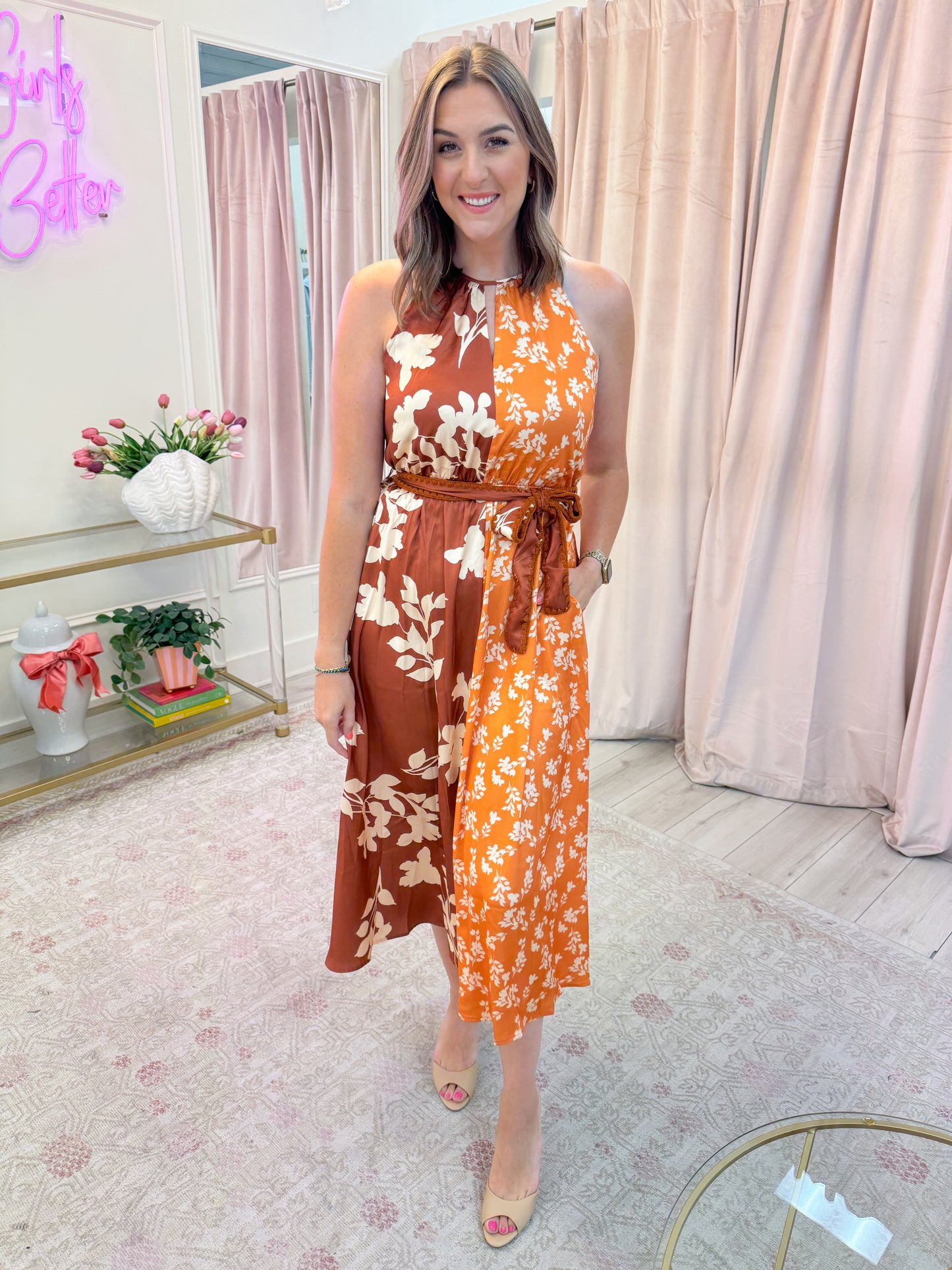 Sandi Two Toned Halter Midi Dress