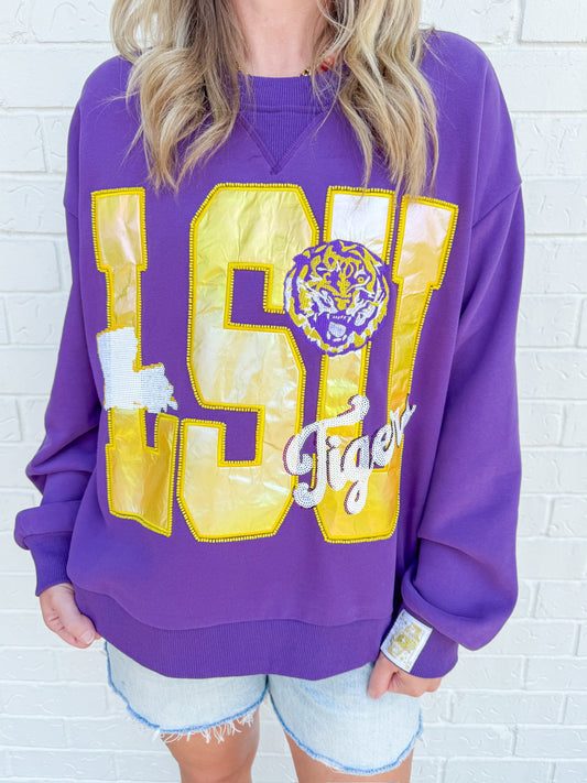 LSU Metallic Word with Icons Sweatshirt