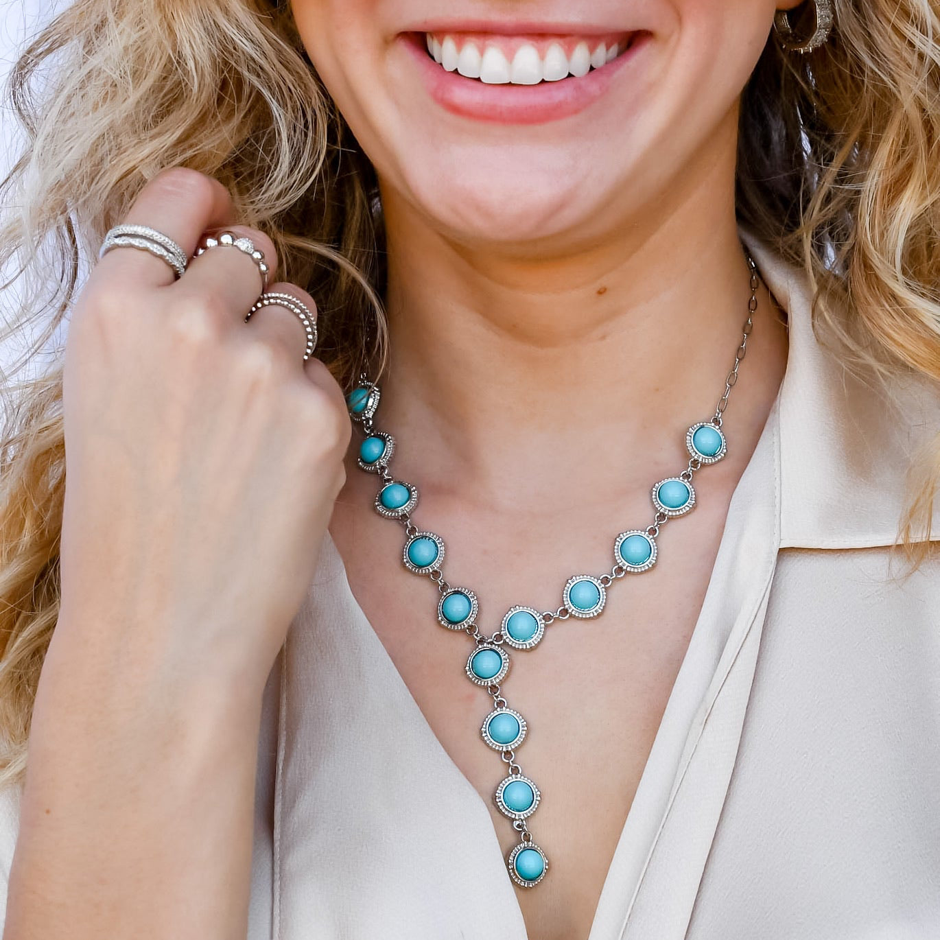 Turquoise Cascade Silver Necklace