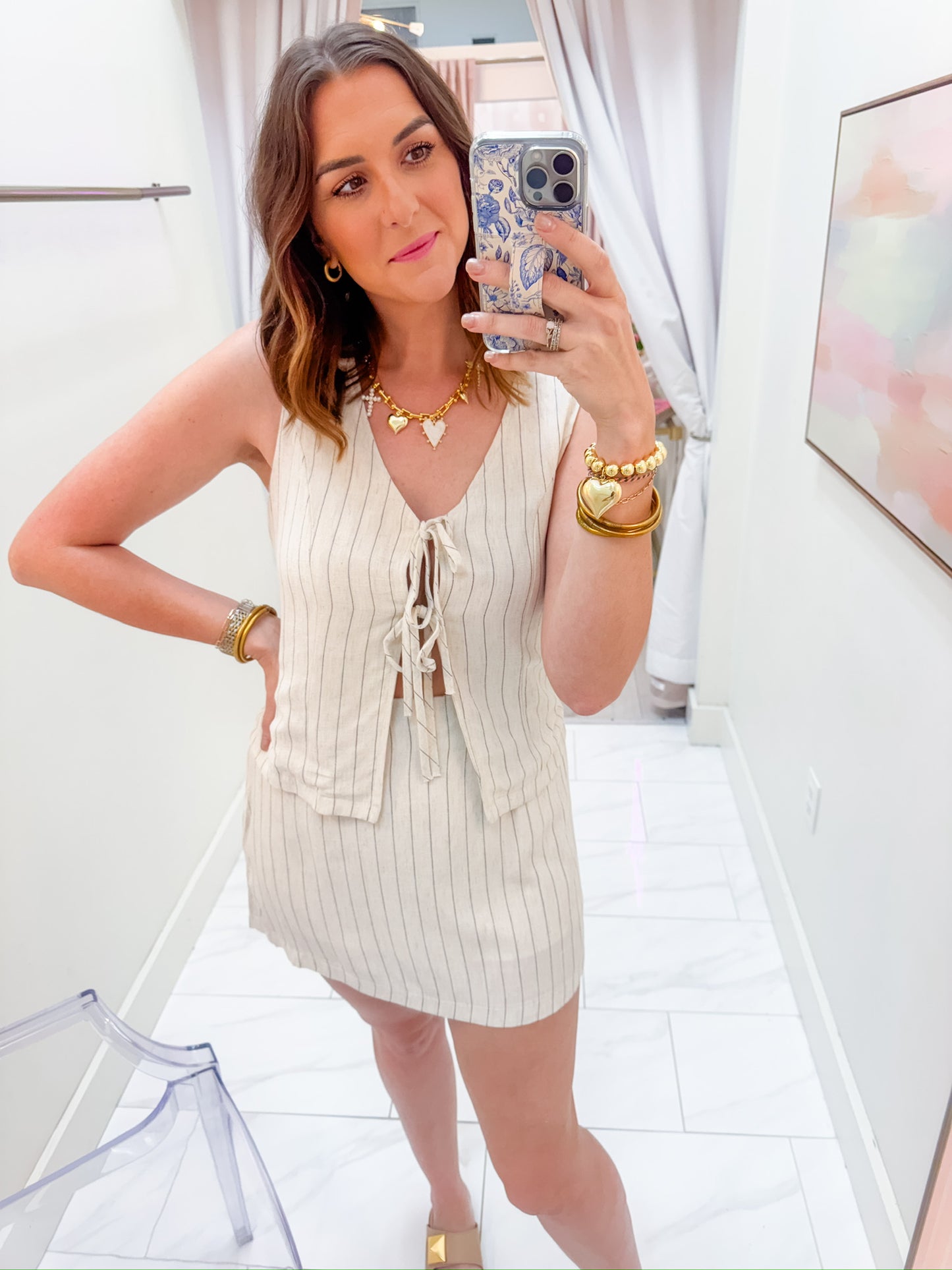 Striped Linen Skirt Set