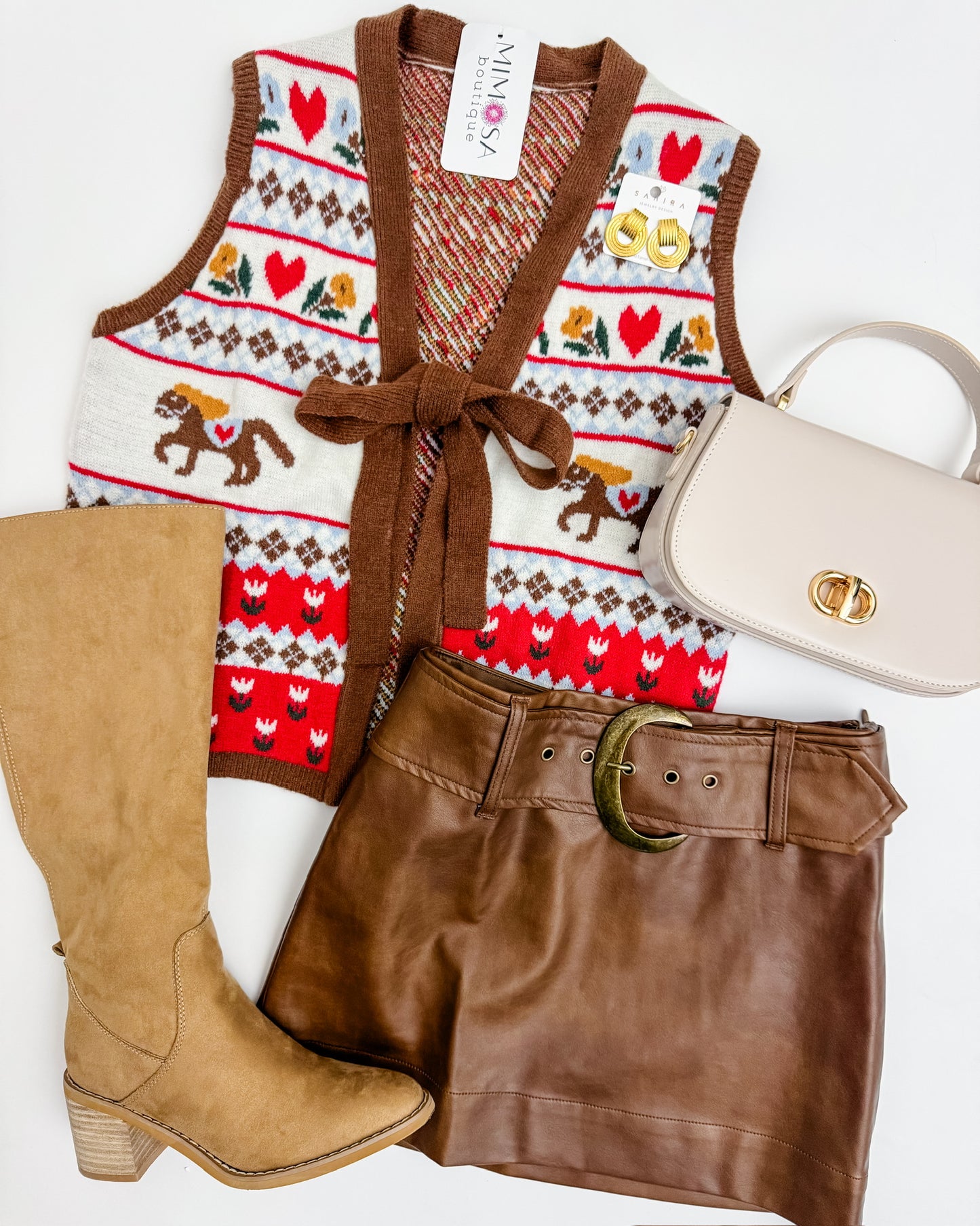 Western Vintage Front Tie Sweater Vest