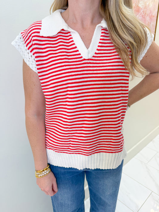 Stripe V-Neck Sleeveless Sweater