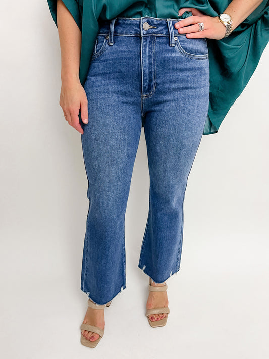 JBD High Rise Crop Flare w/ Distressed Hem