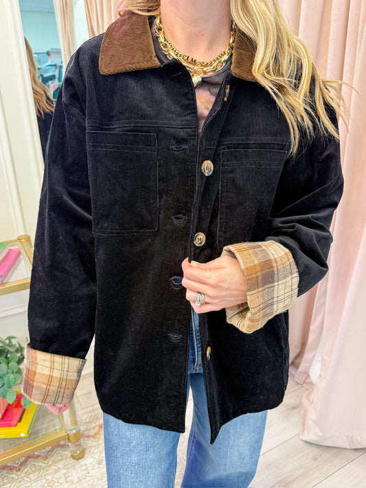 Contrast Corduroy Barn Jacket