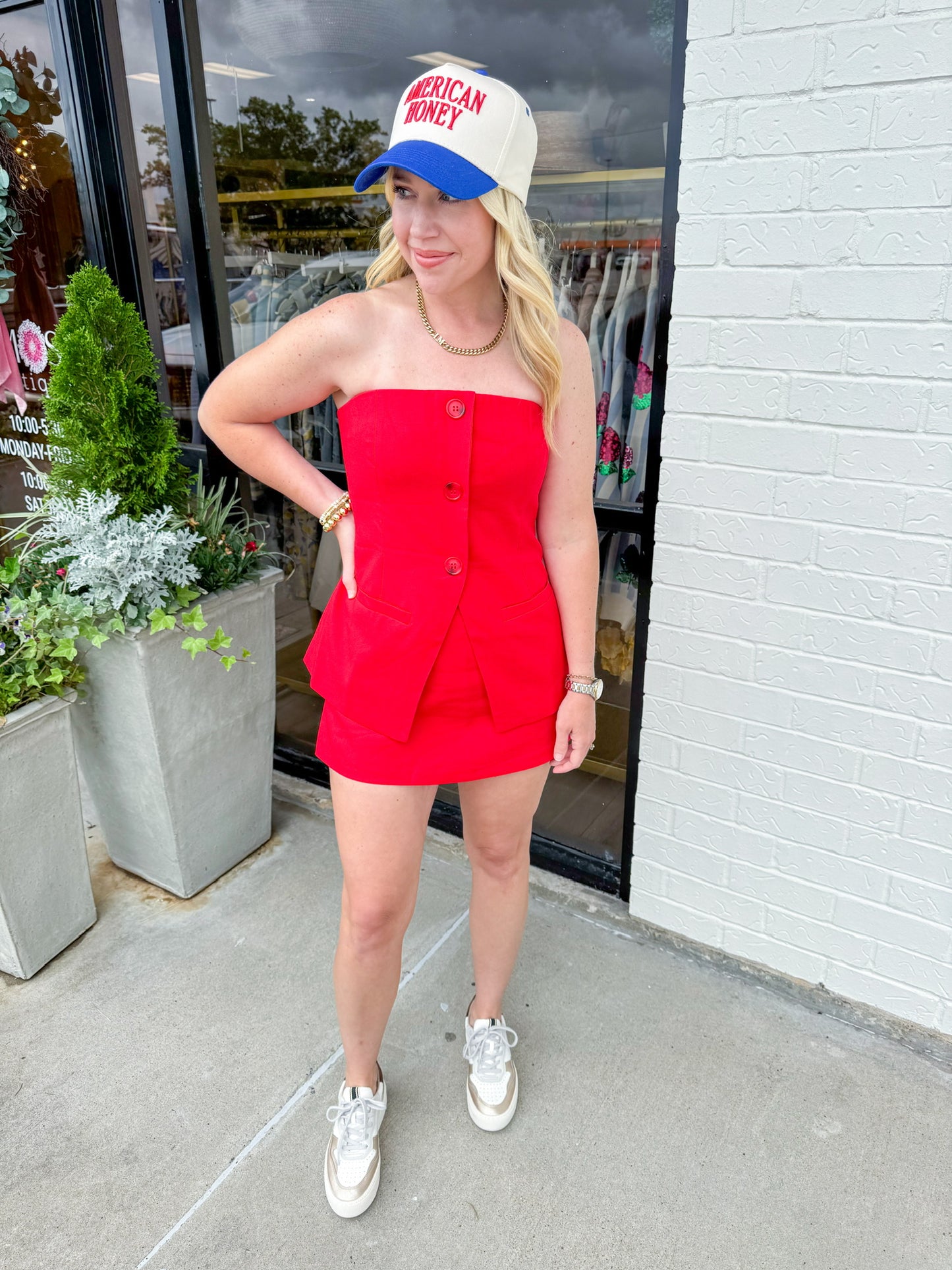 Linen Strapless Button Up Top