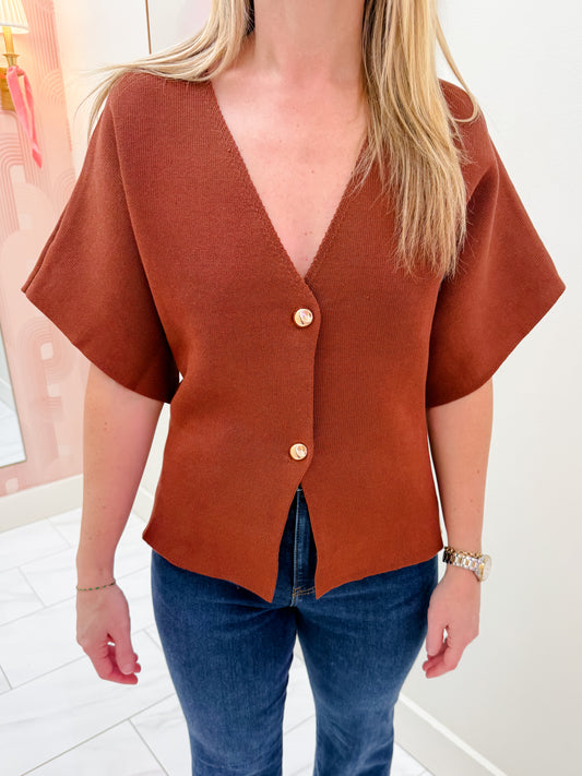 Soren Button Front Knit Top