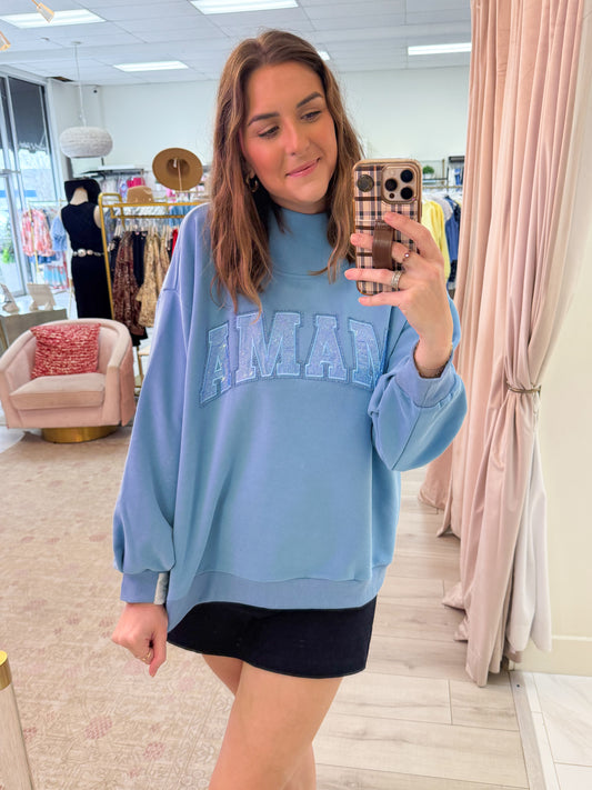 Mama Mock Neck Sweatshirt Light Blue