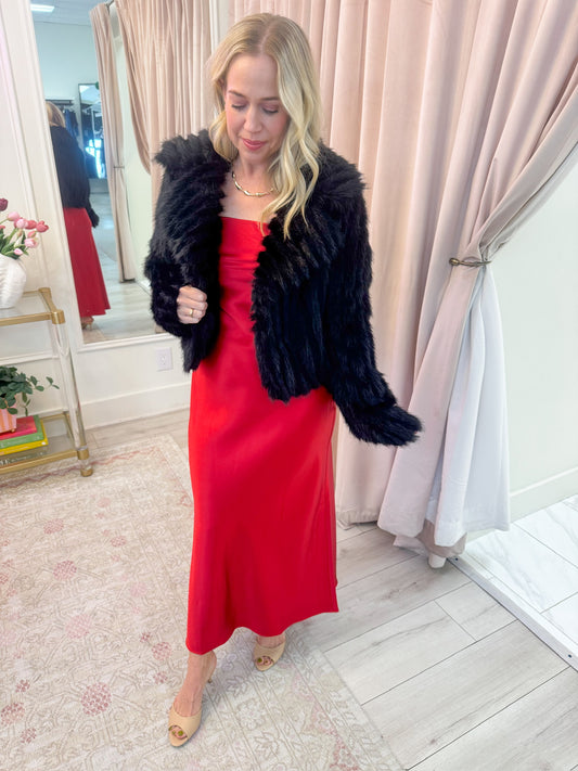 Salt Lake City Crop Jacket Black Faux Fur