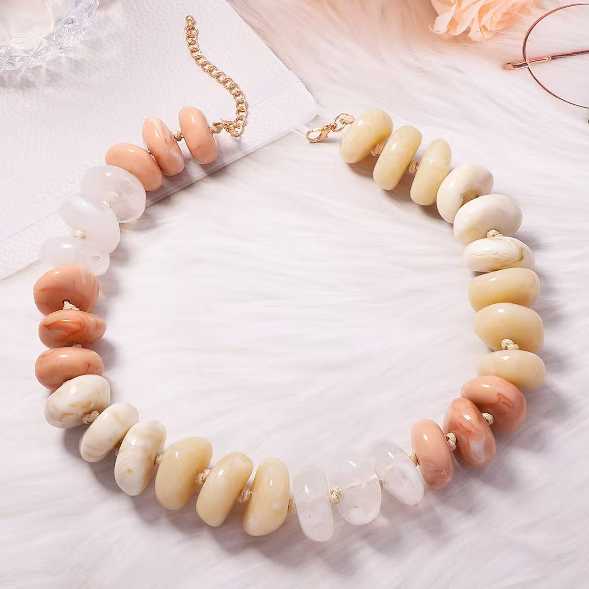 Delray Chunky Necklace pink/tan