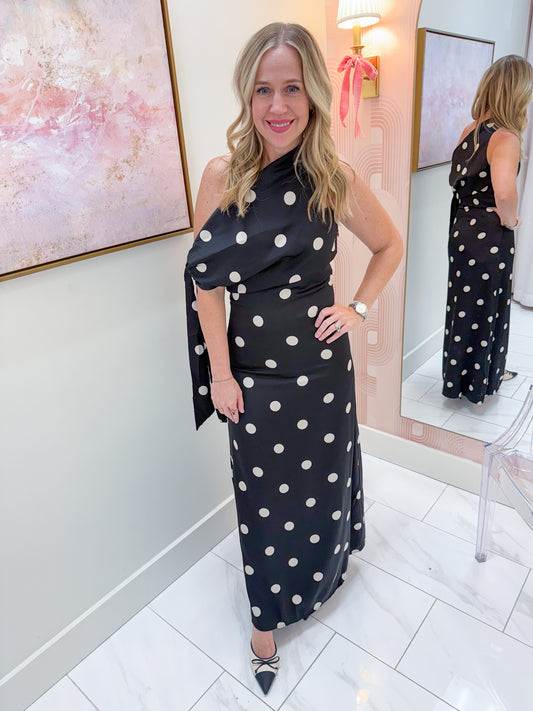 Remie Satin Polka Dot Maxi Dress