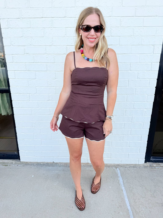 Espresso Scalloped Shorts