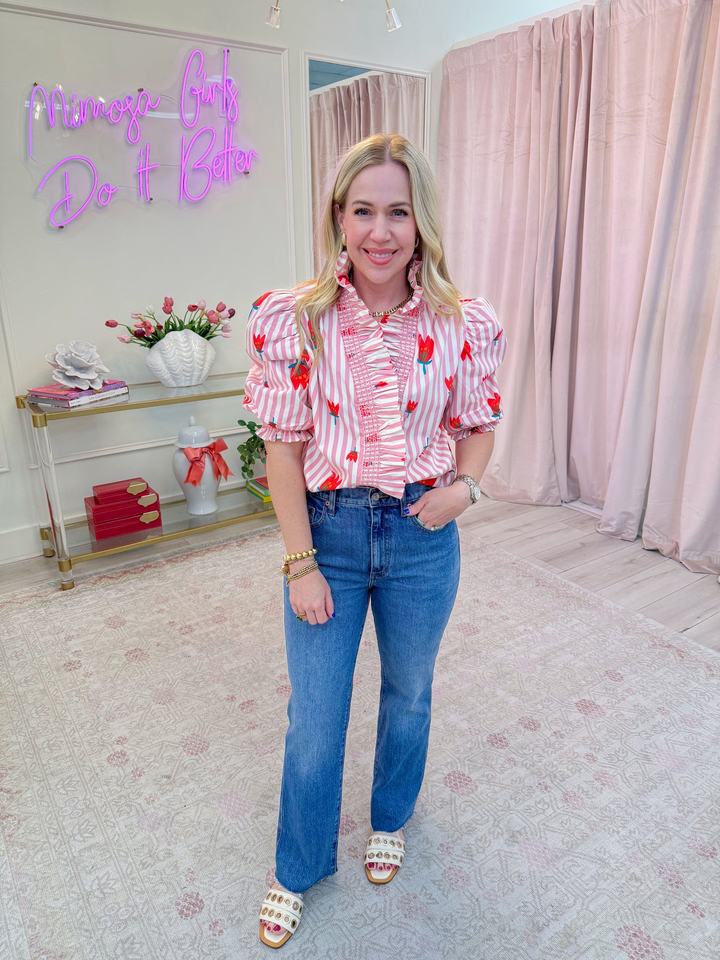 Stripe Poppy Ruffle Button Up