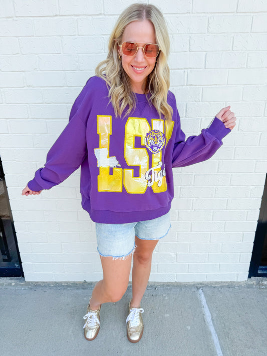 LSU Metallic Word with Icons Sweatshirt