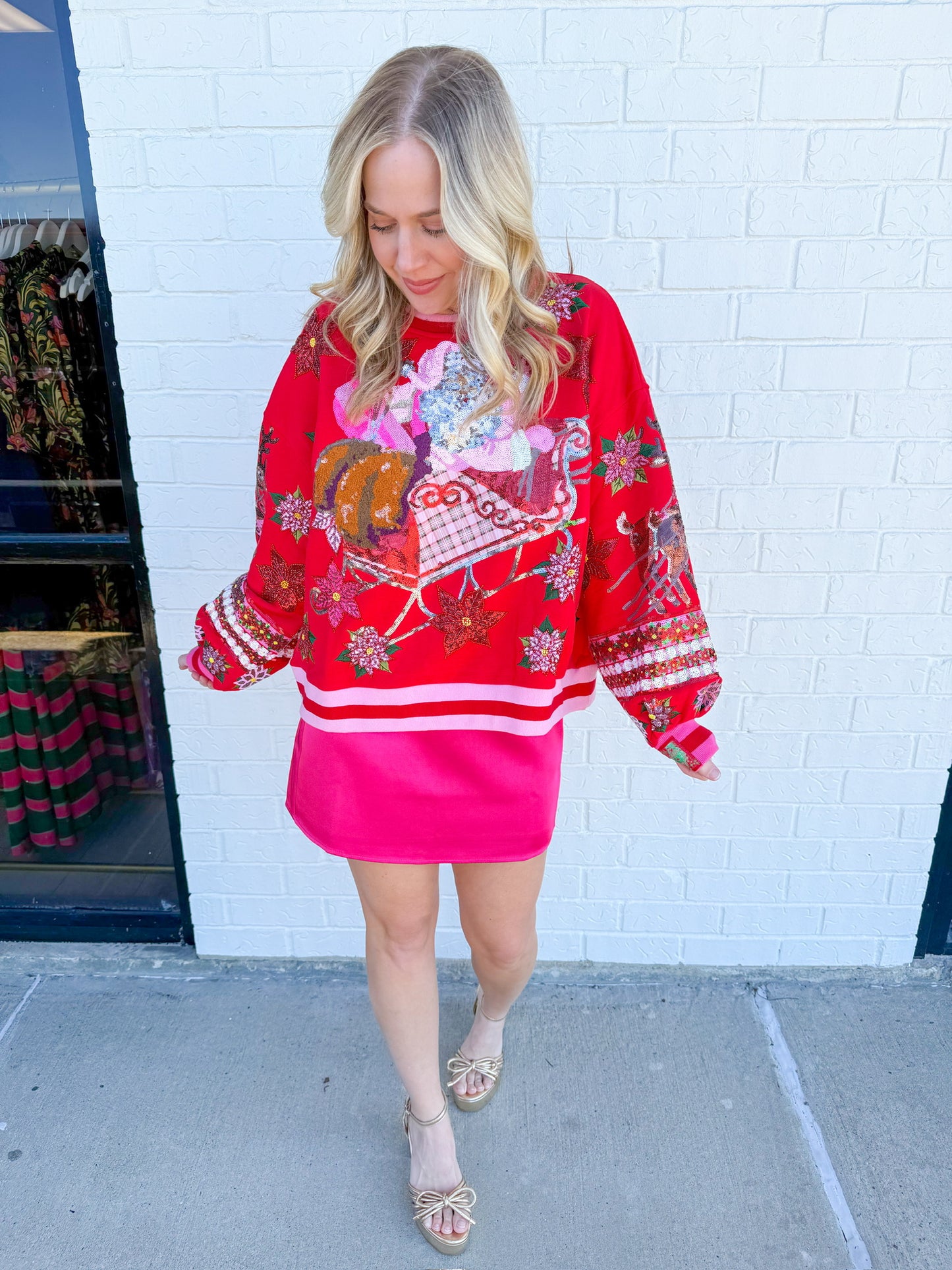 Vintage Poinsettia Santa Sweatshirt