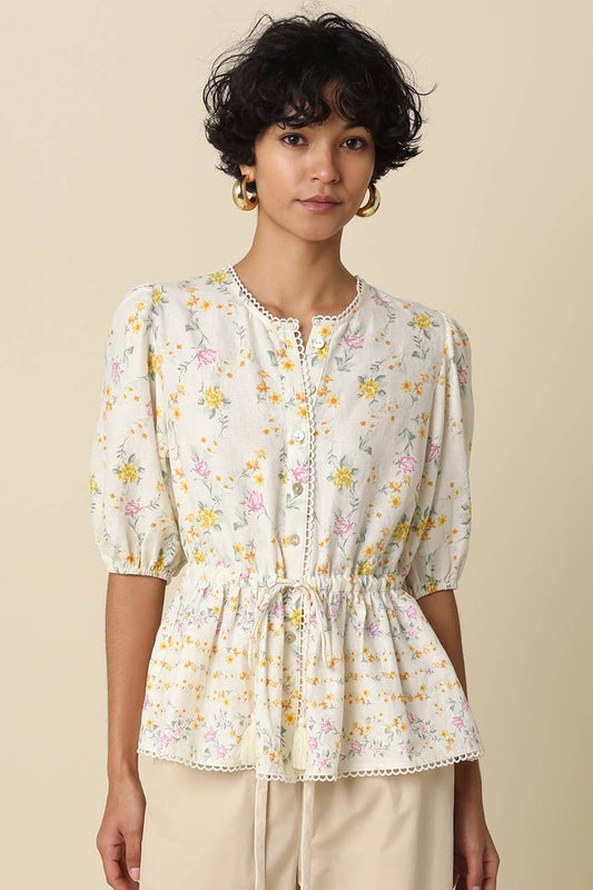Alma Daisy Tie Waist Peplum Blouse