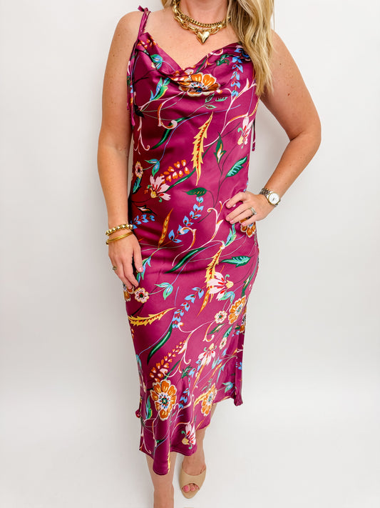 Wine Down Floral Midi Dress