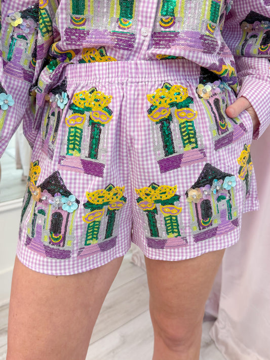 Gingham Mardi Gras Porches Short