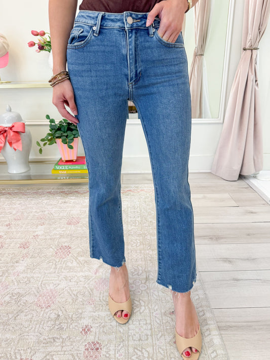 JBD High Rise Crop Flare w/ Distressed Hem