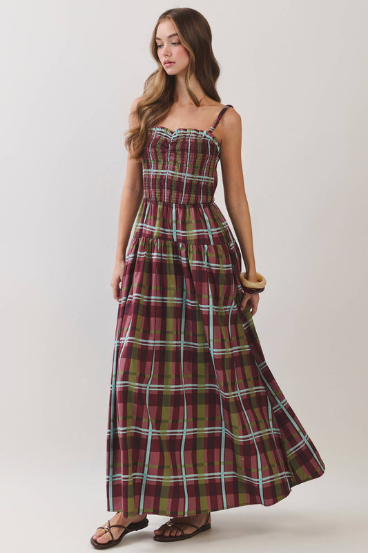 Plaid Smocked Maxi Dress