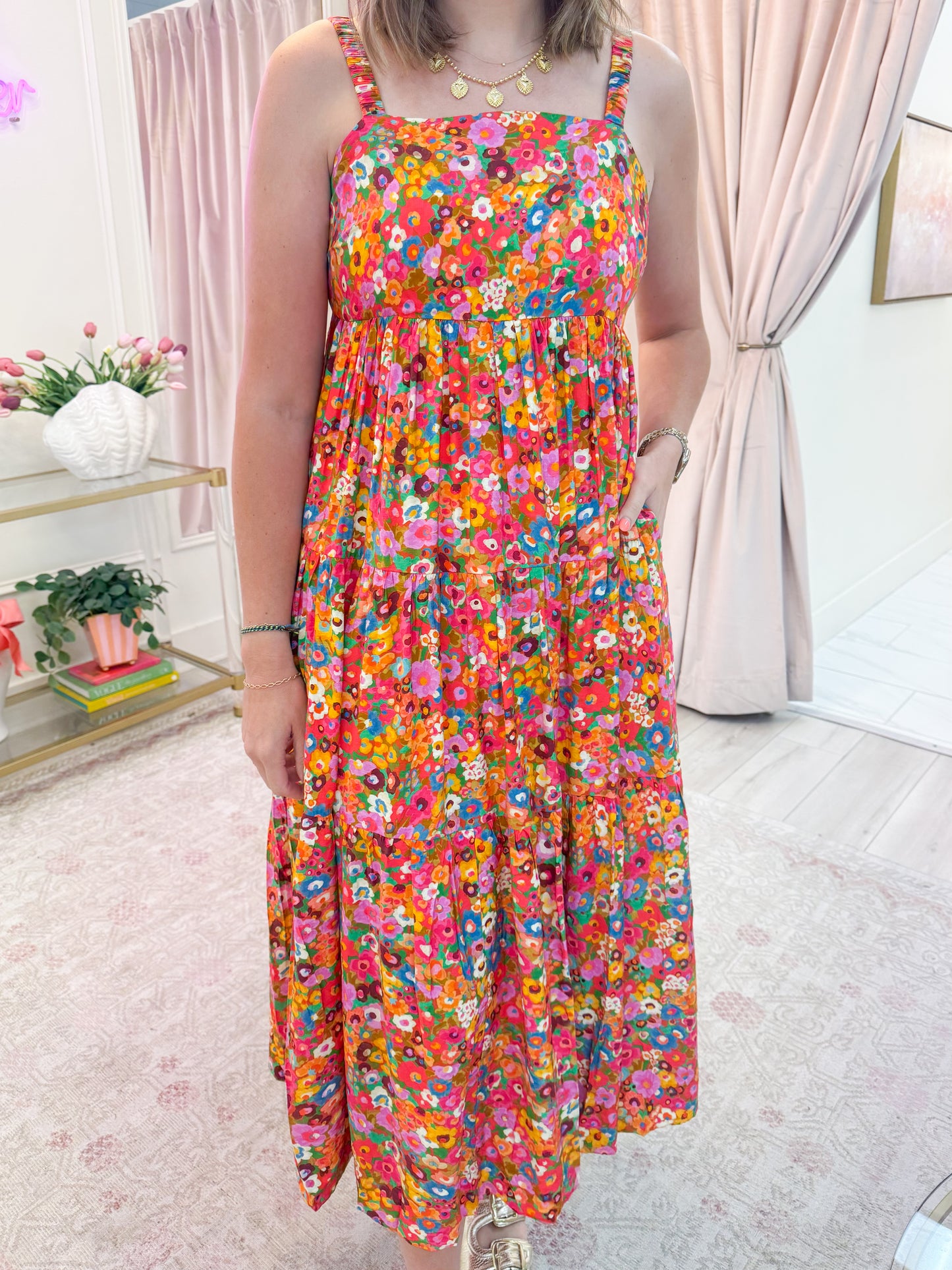 Painted Floral Scoop Back Maxi Dress